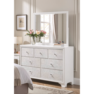 Sunvega Modern Glam White Crocodile Texture Two Drawer Nightstand with Crystal Pulls