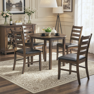Sunvega Walnut Finish Round Drop Leaf Dining Table for Small Kitchen