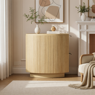 Sunvega Modern Natural Oak Nightstand with Two Drawers and Ribbed Texture