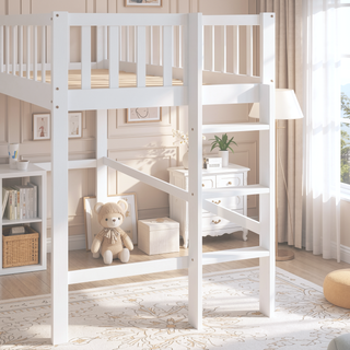 Sunvega Twin Size Low Loft Bed with Slide and Space Saving Ladder in Gray