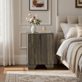 Sunvega Brown Oak Transitional Two-Drawer Nightstand with Metal Handles for Bedroom