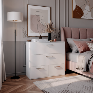 Sunvega White Minimalist Four Drawer Dresser for Bedroom Storage