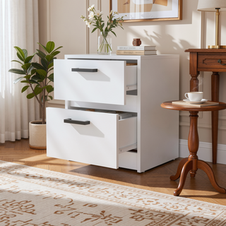 Sunvega Modern White 2-Drawer Nightstand with Metal Handles for Bedroom Storage