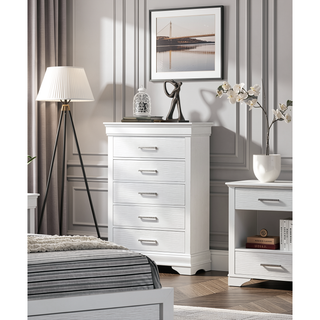 Sunvega Luxury White Chest of Drawers with Five Spacious Drawers and Accent Handles