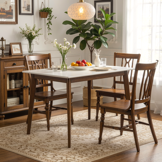 Sunvega Mid-Century Modern Solid Wood Dining Table with Brown Stain Finish