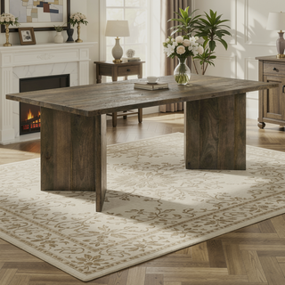 Sunvega Modern Mango Wood Rectangular Dining Table with V-Leg Base for Dining Room