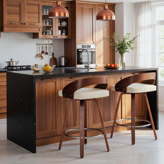 Sunvega Mid-Century Modern Swivel Bar Stools with Soft Cushion Seat and Walnut Finish