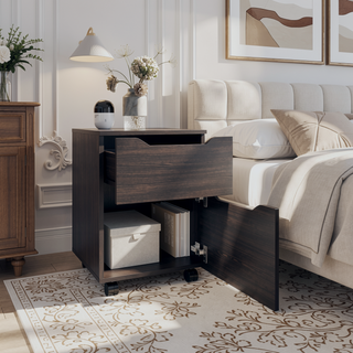 Sunvega Modern Ethan Open Shelves Nightstand With One Door For Bedroom Storage