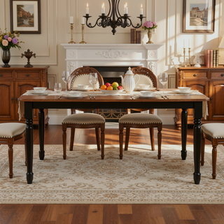 Sunvega Traditional Cottage Modern Farmhouse Rectangular Dining Table with Walnut Top