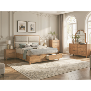 Sunvega Contemporary Nightstand with Two Drawers in Natural Wood Finish