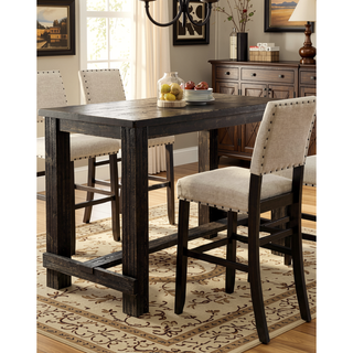 Sunvega Antique Black Bold Distressed Solid Wood Counter Height Bar Table