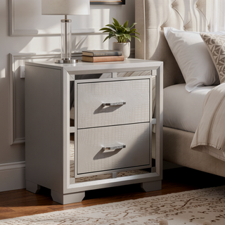 Sunvega Elegant Silver Champagne Nightstand with Two Ample Drawers for Snug Areas
