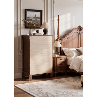 Sunvega Traditional Style Bedroom Chest with Carved Bases and Curved Mouldings