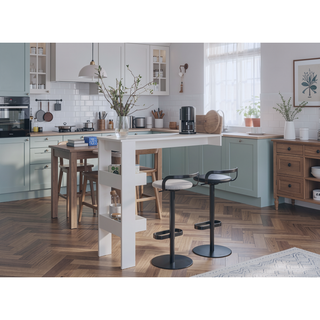 Sunvega Modern White Bar Table with Storage Shelf for Home Bar Kitchen or Dining Room