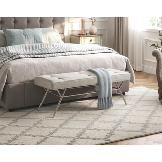 Sunvega Beige Tufted Upholstered Bench with Plush Cushioned Seat and Champagne Metal Legs