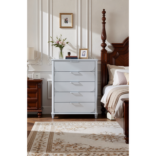 Sunvega Sleek Silver Tone Nightstand with Spacious Drawers and Textured Fronts