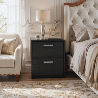 Sunvega 2 Drawer Nightstand with Metal Handles for Bedroom or Living Room