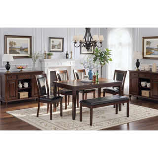 Sunvega Contemporary Walnut Black Dining Table Set With 4 Chairs And Bench