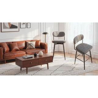 Sunvega 360 Degree Rotating Bar Stool Set of 2 with Soft Leather Cushions and Iron Brackets