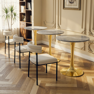 Sunvega Round White Pedestal Side Table with Marble Effect Top for Living Room