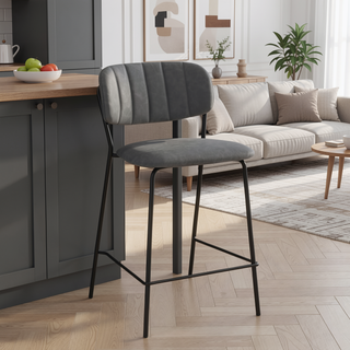 Sunvega 26 Inch Gray Faux Leather and Black Metal Counter Height Bar Stool