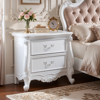 Sunvega Bright White Finish Nightstand with Sleek Drawer and Polished Paper Veneer