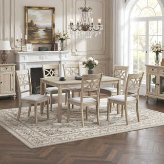 Sunvega Antique Gray Finish Rectangular Wooden Frame Contemporary Formal Dining Table