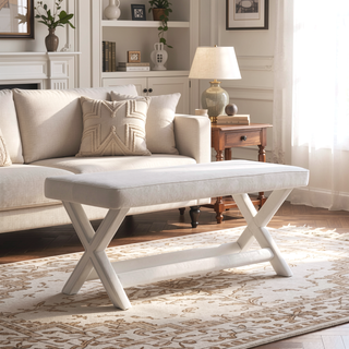 Sunvega Mid-Century Modern Velvet Upholstered Accent Bench with X-Crossed Legs