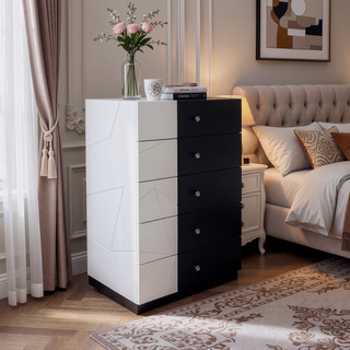 Sunvega Modern Bedroom Chest with Black and White Lacquer Finish and Crystal Knob