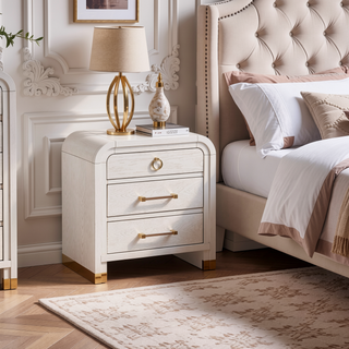 Sunvega Fluted Gold Metal Nightstand with Spacious Drawer and Rounded Sides