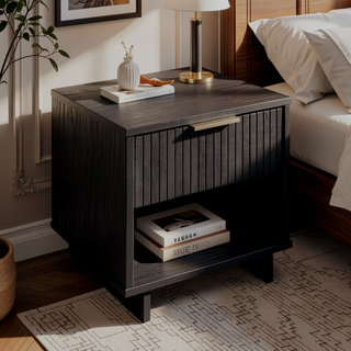 Sunvega Modern Contemporary Glam Nightstand with Gold Steel Handles for Bedroom