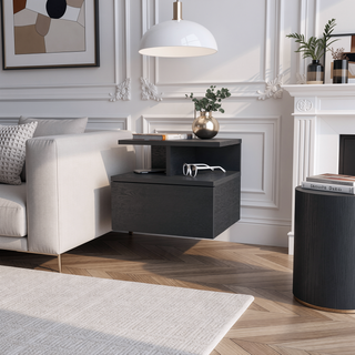 Sunvega Floating Nightstand with Drawer in Black Wengue Finish for Wall Assembly