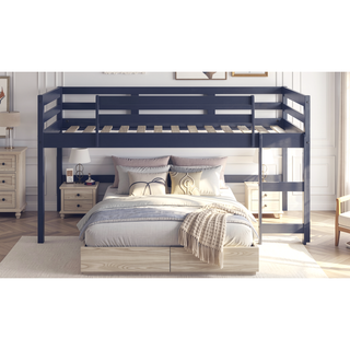 Sunvega Twin Loft Bed with Slats System and Right Facing Ladder in Espresso