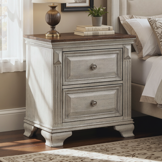 Sunvega Traditional Two-Tone Nightstand with 2 Dovetail Drawers and Wood Top