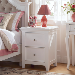 Sunvega White Transitional Nightstand with Two Drawers and Metal Knobs