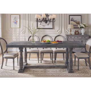 Sunvega Weathered Gray Oak Finish Dining Table with Sturdy Trestle Base and Turned Posts