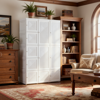 Sunvega Portable Wardrobe Closet with Magnet Doors, 11 Cube Compartments, and Hanging Rod