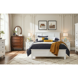Sunvega White Finish Transitional Style Wooden Nightstand with 2 Dovetail Drawers