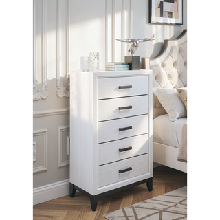Sunvega White Finish Chest with Black Hardware and Five Drawers