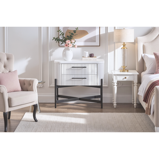 Sunvega White 2 Drawer Nightstand with USB Charging Port and Reeded Fronts