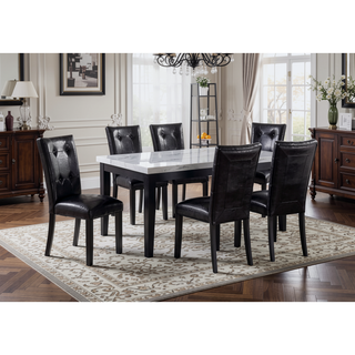 Sunvega Faux Marble Top Dining Table in Cordovan Dark Cherry Finish