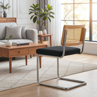 Sunvega Mid Century Modern Dining Chairs Set of 2 with Velvet Upholstery and Natural Rattan Back