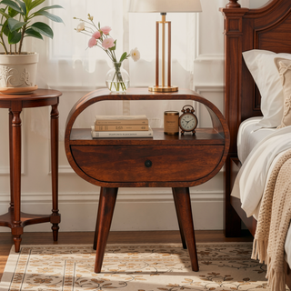 Sunvega Solid Mango Wood Bedside Table with One Drawer and Open Slot
