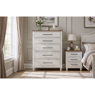 Sunvega Mindi Veneer Two-Tone Cement and Sand Finish Drawer Chest with Cedar and Felt Lining