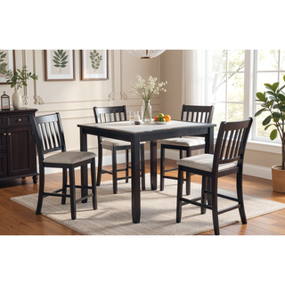 Sunvega Contemporary Counter Height Dining Table Set with Upholstered Chairs and Two-Tone Finish