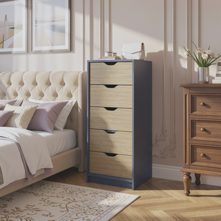 Sunvega Bennett Dresser with One Drawer and Five Shelves in Alby Blue and Natural Oak