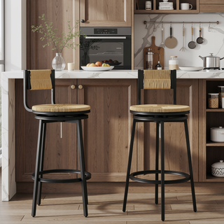 Sunvega Handwoven Paper Rope Swivel Bar Stools with Back Set of 2 for Kitchen Island