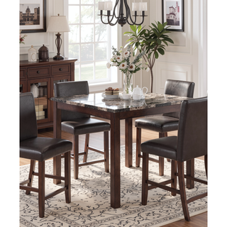 Sunvega Espresso Brown Finish Faux Marble Top Dining Table with 4 Cushioned Chairs