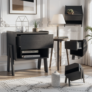 Sunvega Black Caladium Nightstand with One Drawer and Open Shelf
