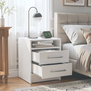 Sunvega Modern Nightstand with Two Spacious Drawers and Metal Handles for Bedroom